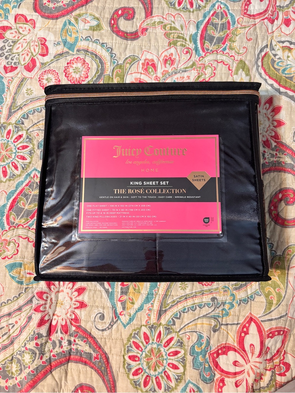 Juicy Couture Black King Sheet Set w/Pink Label-The Rose Collection New w/o tags